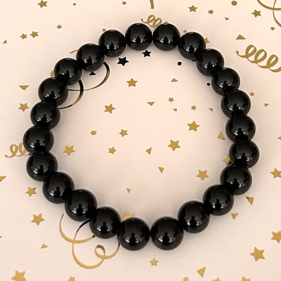 Natural Crystal Black Obsidian 8mm Gemstone Stretch Bracelet 7” - Picture 4 of 4